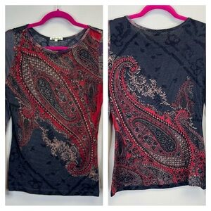 Pashma L Cashmere Silk paisley Paisley Long Sleeve lightweight sweater Red Gray